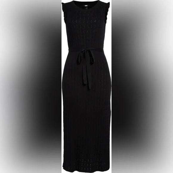 NWT Paige Black Pointelle Knit Sleeveless Midi Dress Size Medium - Picture 11 of 11
